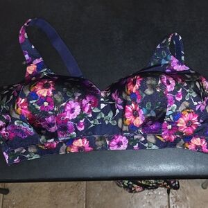 Floral Print Bra with Purple and Pink Accents
